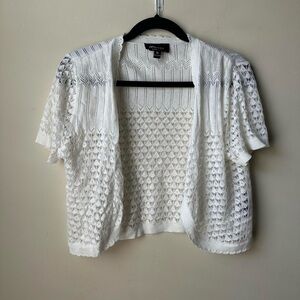 RN STUDIO RONNI NICOLE WHITE SWEATER SHRUG XL CROCHET BOHO OPEN FRONT balletcore